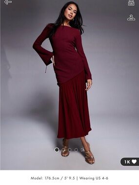 Sleeve-Detail Maxi Dress in Burgundy